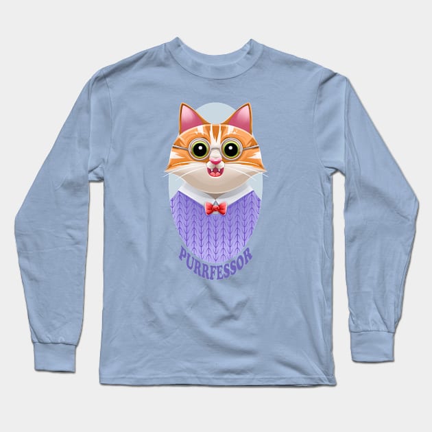 Purrfessor teacher cat pun (with background) Long Sleeve T-Shirt by Art by Angele G